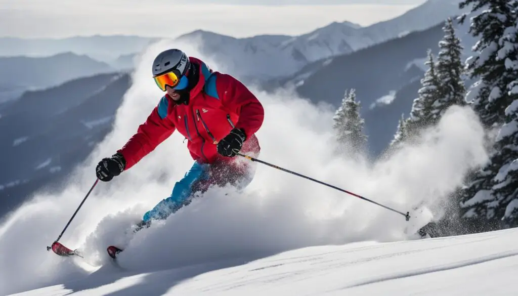 skiing fast in powder
